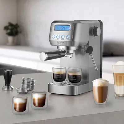Produktbild von CASO EspressoGourmet Crema – Siebträgermaschine aus Edelstahl, mit Milchaufschäumer, Espresso, Cappuccino, 20 bar ULKA-Pumpe, ESE Pads