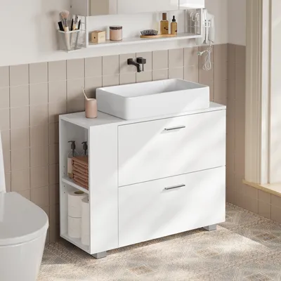Produktbild von VASAGLE Waschbeckenunterschrank, offene Fächer an einer Seite, rechts oder links austauschbar, Badschrank