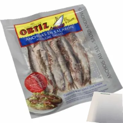 Produktbild von Conservas Ortiz Anchoas En Salazon, gesalzene Sardellen (100g Beutel) + usy Block