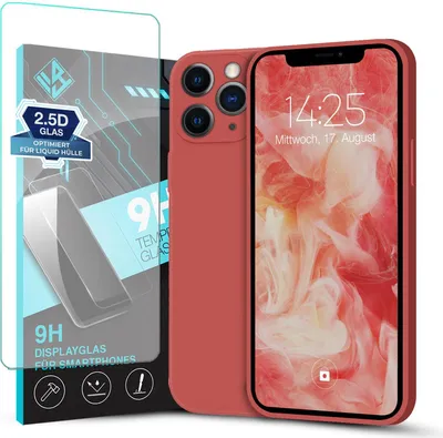 Produktbild von Hülle für Apple iPhone 11 Pro Max mit 9H Displayglas Displayschutz Plus Case Cover Bumper Silikon Softgrip Schutzhülle Farbe: Rot