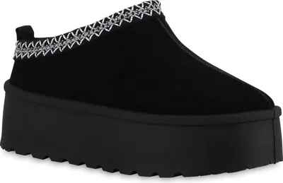 Produktbild von VAN HILL Damen Warm Gefütterte Pantoffeln Bequeme Plateau Prints Schuhe 840876, Farbe: Schwarz, Größe: 41
