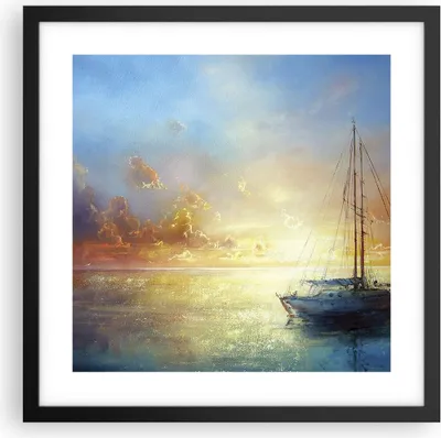 Produktbild von Gerahmtes Poster - Schwarzer Rahmen - Segelboot Westen die Sonne - 40x40 cm - Wand Bild - Wanddeko - Wandbilder - Wandposter - Bilderrahmen - Bilder - Kunstdruck - Wandbild - P2BAC40x40-4145