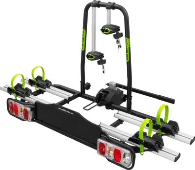 Immagine prodotto di GO BIKER E-TREK portabici per 2 biciclette - Gancio di traino con leva - Serratura di sicurezza - Telaio in acciaio/alluminio - Supporta 30 kg per guida