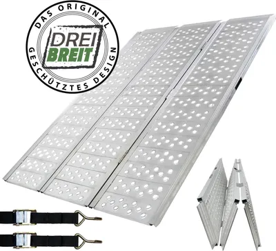 Produktbild von DREIBREIT by TRUTZHOLM Auffahrrampe 2-fach klappbar 175 cm 1020 kg Alu grau gelocht Verladerampe