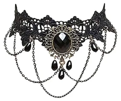 Produktbild von Carufin y Black Lace Choker Halsketten Gothic Quaste Halsketten Choker Hallow