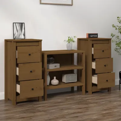 Produktbild von The Living Store Sideboards 2 Stk. Honigbraun 40x35x80 cm Massivholz Kiefer