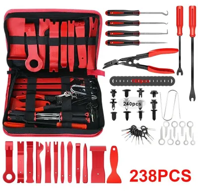 Produktbild von Auto Verkleidung Ausbau Werkzeug Set - 238-teiliges Zierleisten Demontage Set - Kunststoff Keilwerkzeug - Türverkleidung und Radio Ausbau