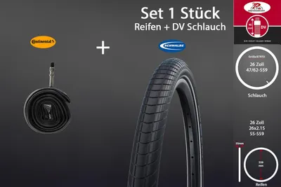 Produktbild von 26 Zoll Schwalbe Fahrrad Reifen 26x2.15 Reflex 55-559  mit DV Schlauch