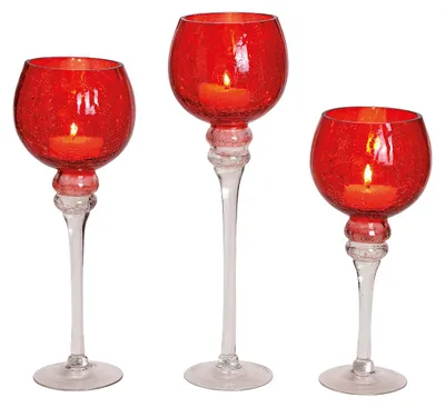 Productafbeelding van Windlicht kelk met craquelé-glas, set van 3, rood (H) 30/35/40 cm Ø 13 cm