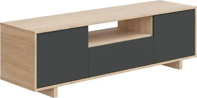 Produktbild von TV-Ständer Dnard, Wohnzimmer TV-Sideboard, 3-türiger TV-Ständer, Niedriges Sideboard für Wohnzimmer, 150x41h46 cm, Eiche