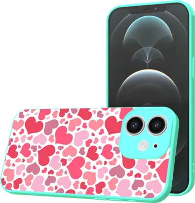 Obrázek produktu pro Smartphonica Pouzdro na telefon vhodné pro iPhone 12 s potiskem srdíček - TPU zadní kryt Pouzdro s potiskem srdíček - tyrkysové