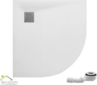 Produktbild von ECOLAM Duschwanne Duschtasse Vexo weiß 90x90 cm R55 Viertelkreis flach Stein Effekt Siphon