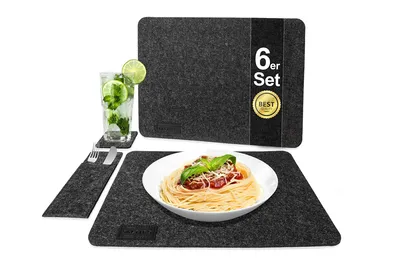 Produktbild von Tischset Platz Set inkl. Untersetzer und Bestecktaschen aus Filz - abwaschbar/ waschbar und robust Für 6 Personen