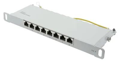 Produktbild von Patchpanel 10 Zoll Cat. 6, 8-fach, STP, werkzeuglos, 0,5HE, RAL7035