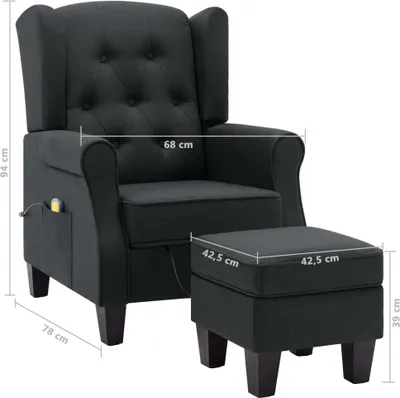 Produktbild von vidaXL Massagesessel mit Hocker Dunkelgrau Stoff