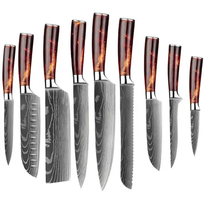 Produktbild von Blade Küchenmesser Set - 9 Stück aus hochwertigem Kohlenstoffstahl KP18609