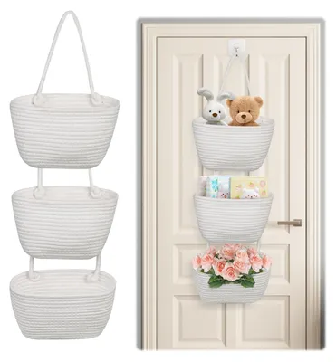 Image de Omgoods - Panier de rangement mural en coton, 3 niveaux