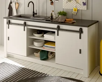Produktbild von Küchenschrank "Stove" in weiß Pinie anthrazit Küche Unterschrank für Spüle oder Kochfeld