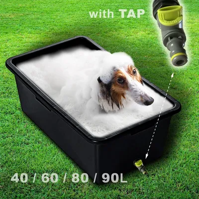 Produktbild von Prosper Plast Badewanne mit Ablaufventil für Hunde und Katzen, Haustierplanschbecken mit Wasserhahn Kunststoff Hundepool Kapazität, 90L