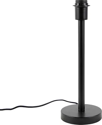 A black table lamp base with a cord on a white background.