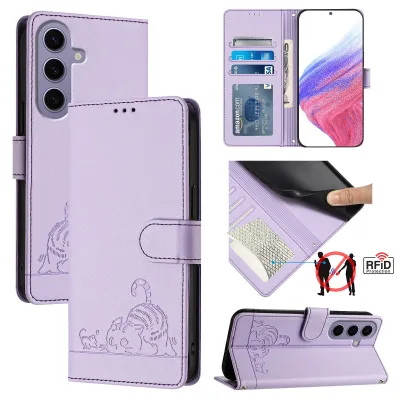 Produktbild von Leder Hülle für Samsung Galaxy S24 Süße Katze Flip Case Brieftasche Schutzhülle mit Standfunktion Lila