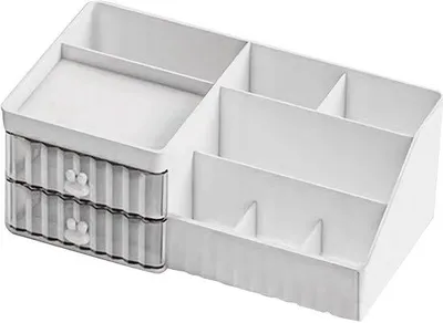 Zdjęcie produktu dla Pudełko do przechowywania Unyqoos® z przezroczystymi szufladami – kompaktowy organizer z tworzywa PP, wymiary 29x16x11 cm, kolor: przezroczysty/biały, idealny do biura, kosmetyków i domu