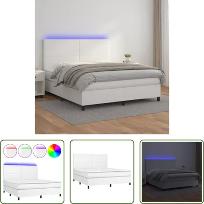 Produktbild von The Living Store Boxspringbett mit Matratze & LED Weiß 180x200 cm Kunstleder