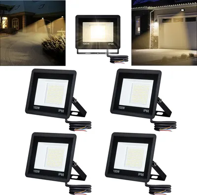 Produktbild von LARS360 5er 100W LED Fluter Flutlicht Warmweiß Strahler Scheinwerfer Baustrahler Aussenstrahler Außen Lampe IP66 Flutlichtstrahler