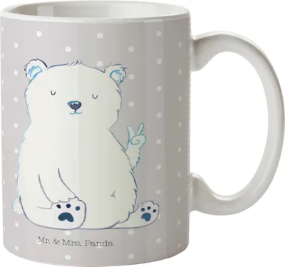 Produktbild von Mr. & Mrs. Panda Kindertasse Eisbär Faul - Grau Pastell - Geschenk, Bär, Nordpol, Pott, Kinderbecher, Büro, Trinklernbecher, Henkelbecher, Reisebecher, Arbeit, Teddy