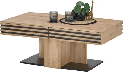 Produktbild von Couchtisch >Luara< 2 Schübe, Artisan Eiche Nachbildung, schwarz - 110x44x60 (BxHxT)
