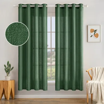 2er-Set Voile-Gardinen mit Ösen, dunkelgrün, 145x140 cm
