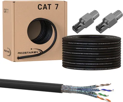 Produktbild von Cat 7 Erdkabel Netzwerkkabel Verlegekabel Outdoor UV Außen Rj45 Stecker CAT 8 50m 2x Cat8 Stecker Werkzeuglos
