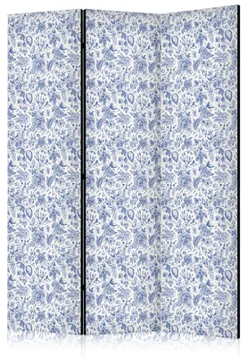 Produktbild von Muralo Beidseitig bedruckter PARAVENT 3-teilig Raumteiler klappbar BLAUE BLUMEN 135cmx172cm