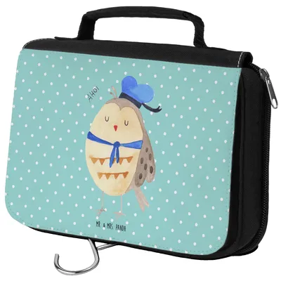 Produktbild von Mr. & Mrs. Panda Kosmetiktasche Eule Matrose - Türkis Pastell - Geschenk, Kapitän, kulturtäschchen, Freundin, Hochzeitstag, hygienebeutel, Make-Up Tasche, Kulturtasche