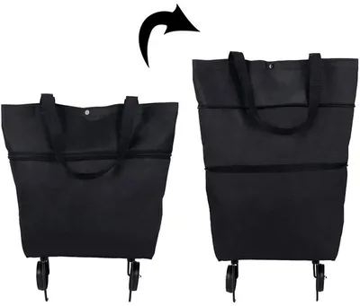 Produktbild von 2 In 1 Faltbarer Einkaufswagen, zusammenklappbarer zweistufiger Reißverschluss Klappbarer Einkaufstasche mit Rädern Faltbarer Einkaufswagen Für Obst, Gemüse, Einkaufswagen