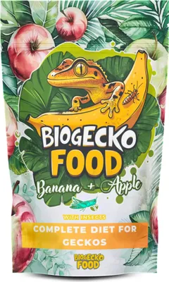 Produktbild von BioGecko Food Banane & Apfel - 100g - Alleinfuttermittel für Kronengeckos und andere Echsen. Banane, Apfel + Insekten.