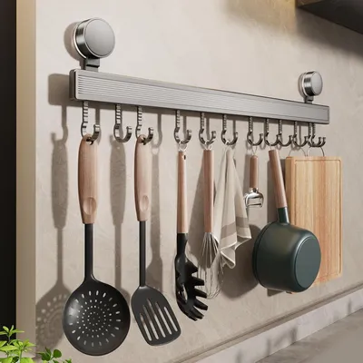 Image de Barre de suspension de 60 cm, avec 12 crochets, en aluminium, pour cuisine