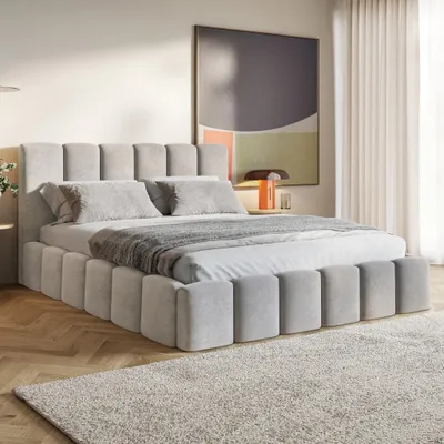 Produktbild von MOTIVENA Nunu Bubble Polsterbett 180x200 mit Bettkasten, Metall Latenrost, Bubble Bett 180x200 Grau Samt (Jasmine 90)