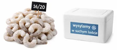Zdjęcie produktu dla Krewetki białe 16/20 obrane z ogonkiem 750 g