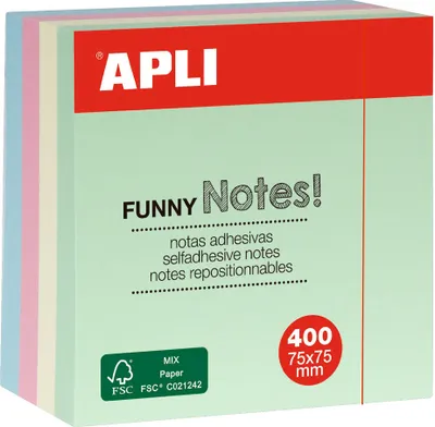 Produktbild von APLI Haftnotiz-Würfel "FUNNY Notes!" 75 x 75 mm sortiert 400 Blatt