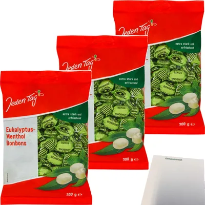 Produktbild von Jeden Tag Eukalyptus-Menthol Bonbons 3er Pack (3x300g Packung) + usy Block