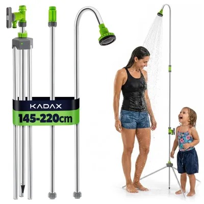 Produktbild von KADAX Gartendusche mit verstellbarer Höhe, Außendusche mit 1/2 Zoll Anschluss für Gartenschlauch, Campingdusche aus Aluminium, Bodendusche für Garten & Camping