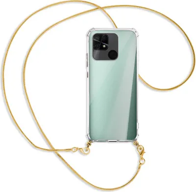 Produktbild von Handykette Backcover-Schutzhülle mit Band (Metall goldfarben) für Xiaomi Redmi 10C - goldfarbene Kette Snake