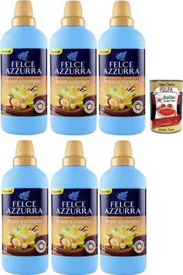 Produktbild von Felce Azzurra Weichspülerkonzentrat Argan und Vanille, sinnlicher Duft 24 Waschgänge 6x 900ml + Italian Gourmet polpa 400g