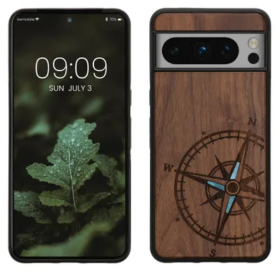 Produktbild von kwmobile Handyhülle für Google Pixel 8 Pro Hülle Holz - Case mit TPU Bumper - Stoßfestes Hardcase - Schutzhülle Cover in Dunkelbraun