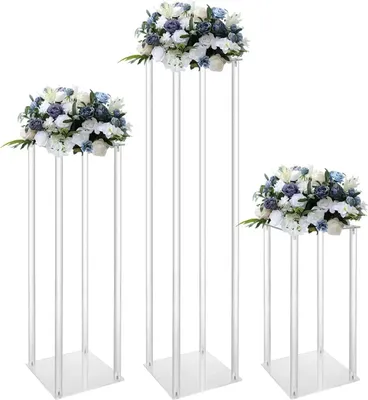 Produktbild von 3er-Set Blumenständer - Metall Pflanzenständer - Hochzeit und Verlobung Tischdeko Centerpieces - Ständer für Vasen - Weiß
