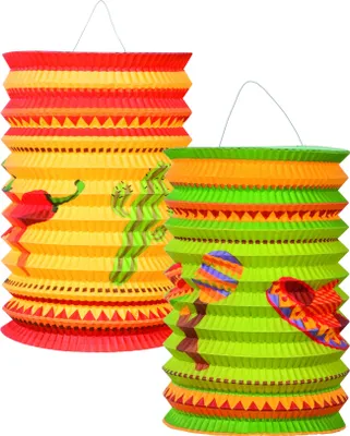 Image de Mexico Lampions Party Deco 2 pièces vert-jaune-rouge 16cm - taille unique