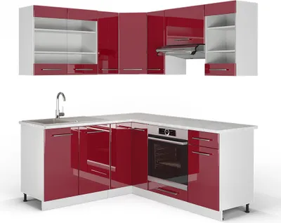 Produktbild von Vicco Eckküche Fame-Line, 160 x 190 cm ohne Arbeitsplatte, Bordeaux Hochglanz/Weiß
