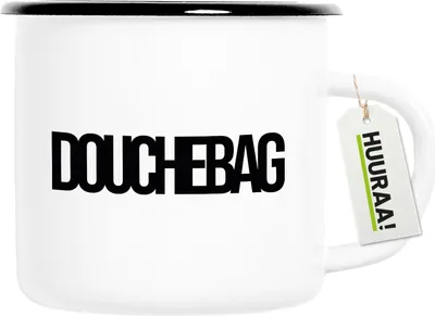 Produktbild von Huuraa Emaille Tasse Douchebag Schriftzug 300ml Vintage Campingbecher Geschenkidee