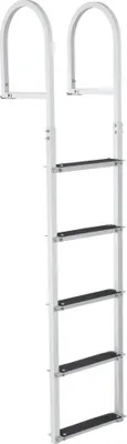 Image de Echelle de quai 5 marches amovibles - capacité 227 kg - alliage aluminium - marches 8 cm de large - tapis caoutchouc antidérapant - idéal pour bateaux, lacs, piscines et mers
